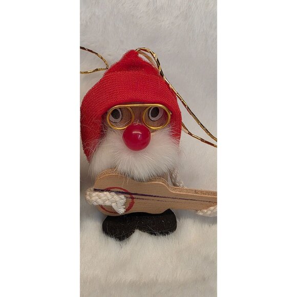Vintage Kurt Adler Wooden Christmas Musician Gnome Ornaments W/ Gold Glasses - Picture 3 of 5